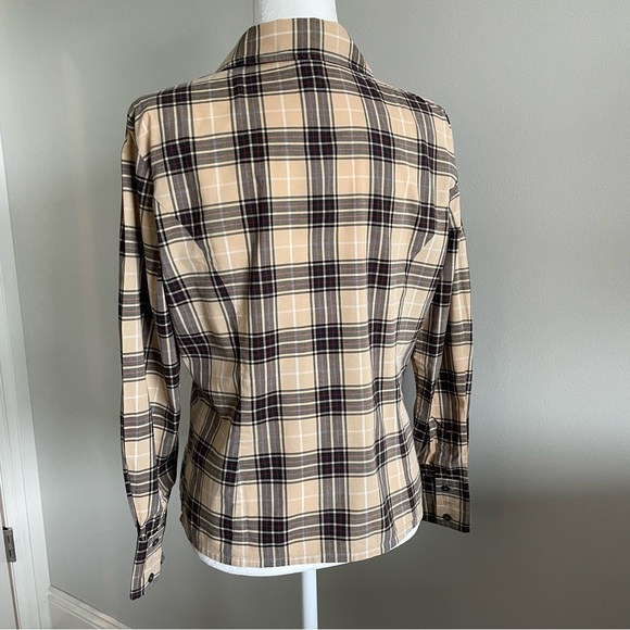 HAROLD’S Brown Tan Red Plaid Shirt, Stretch, Preppy Top, Button Down Shirt - Picture 3 of 15